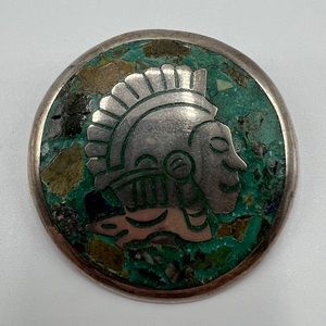 925 Turquoise Warrior Head Brooch